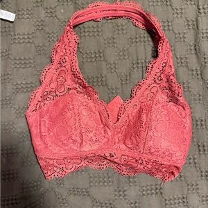 Aerie Lace Halter Bralette - Coral